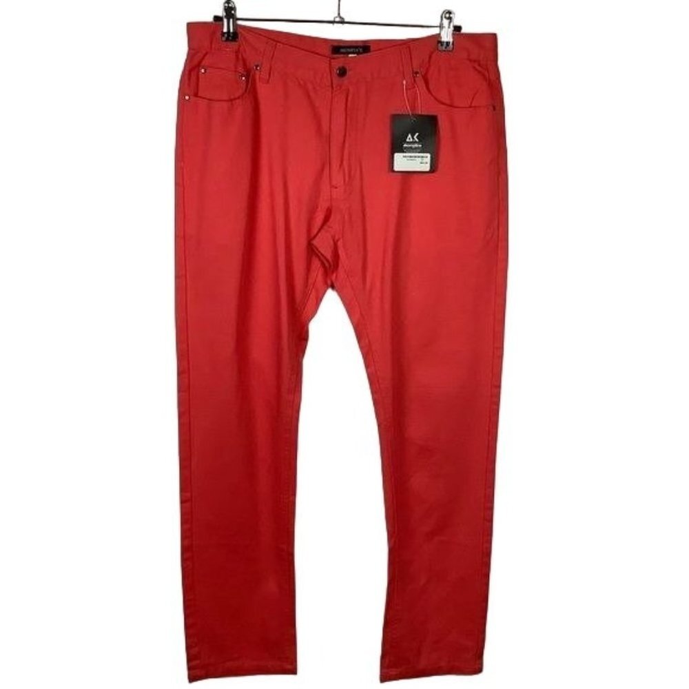 NEW Akomplice Men Salmon Orange 100% Cotton Adjustable Pulleys Jeans Pants Sz 38